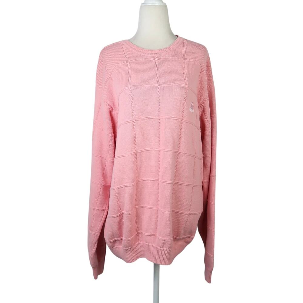 Vintage 90s Izod Pink Cotton Grid Pullover Sweater Womens Large